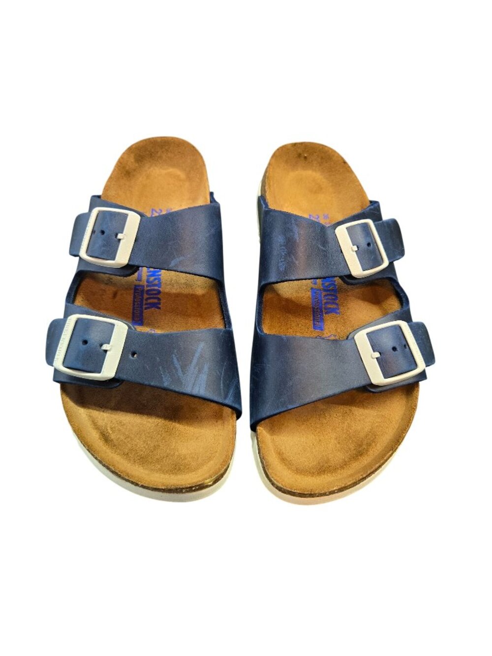 Birkenstock Arizona Navy Blue Leather White Buckle Slip-on  Soft Footbed Sandals